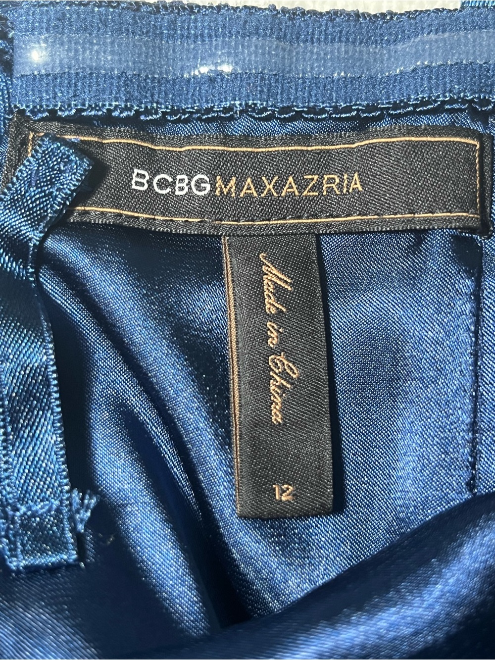 BCBG Max Azria Women’s 100% Silk Strapless Cocktail Dress Pleated Ink Blue Sz 12 - Picture 7 of 15
